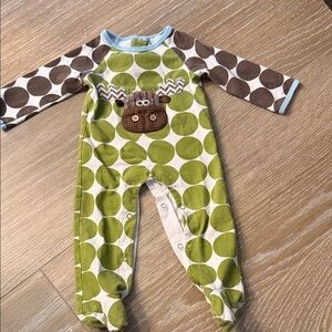 Mud Pie Green and Brown Polka Dot Footie 0-6M